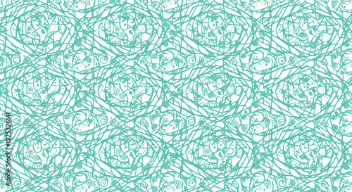Intricate turquoise doodle pattern with tangled lines and swirl details on transparent background for creative textiles