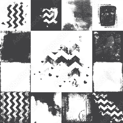 Grunge style background. Black and white artistic page set universal use