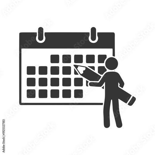 カレンダーに書き込む人物のシルエットアイコン