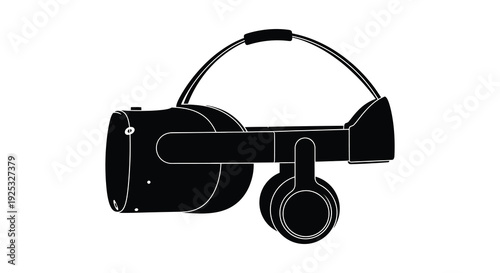 A sleek black virtual reality headset is depicted in a striking isolated view showcasing modern technology silhouette