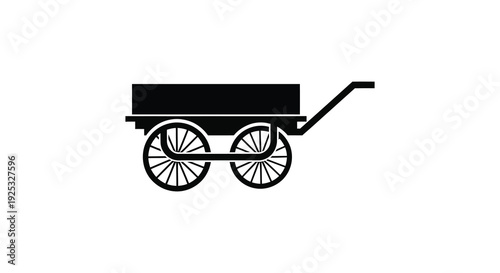 A stark black silhouette of a classic wooden wagon with detailed wheels and a handle silhouette high quality