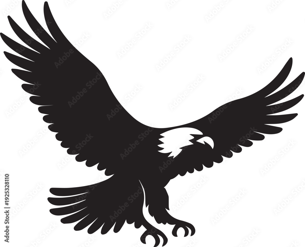Fototapeta premium Stylized black silhouette of a bald eagle flying with spread wings