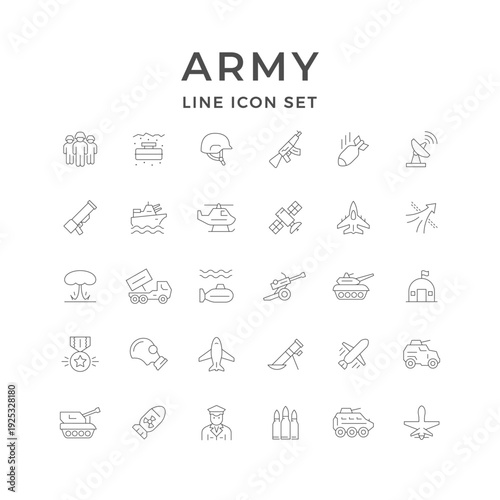 Set line icons of army