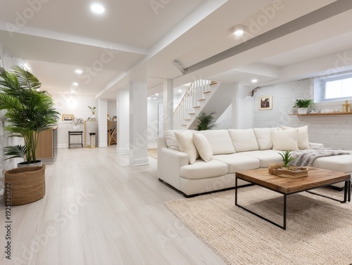 A white living room with a white couch and a white coffee table