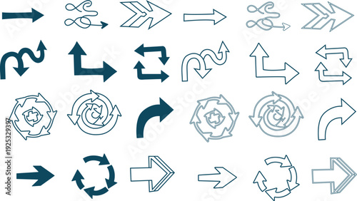 Variety of blue arrows including circular and directional