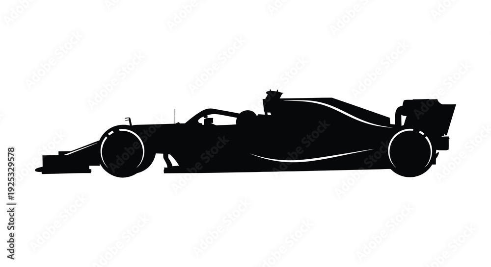 Obraz premium A sleek black formula one racing car is presented in a striking side profile silhouette high quality professional