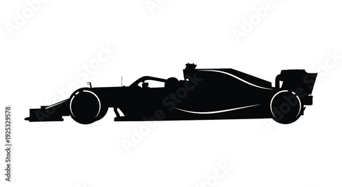 A sleek black formula one racing car is presented in a striking side profile silhouette high quality professional