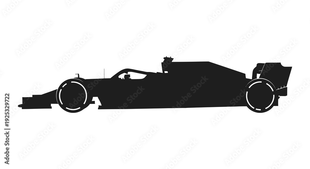 Obraz premium A sleek black formula one racing car is depicted in a striking side profile silhouette high quality professional
