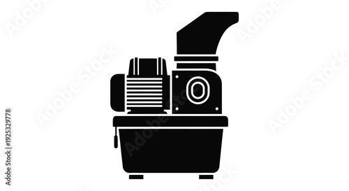 A stark black silhouette depicts an industrial air compressor with a cylindrical tank and motor silhouette high quality