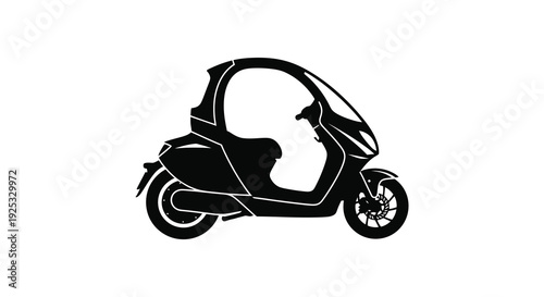 A sleek modern scooter is displayed in a striking black silhouette against a plain white background silhouette