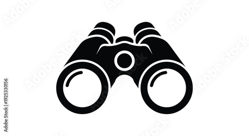A stark black illustration depicts a pair of binoculars prominently showcasing a bold graphic silhouette high quality professional