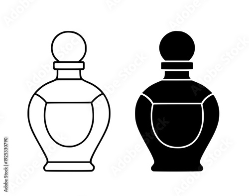 Minimalist icon of a perfume bottle, featuring an outline and silhouette design.