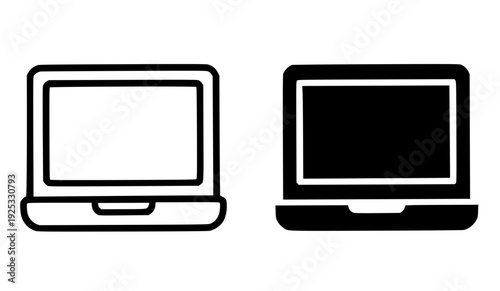 Minimalist laptop icon, featuring outline and silhouette design