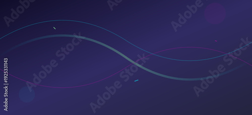 Abstract Flowing Blue and Purple Wavy Lines with Scattered Shapes on Dark Background