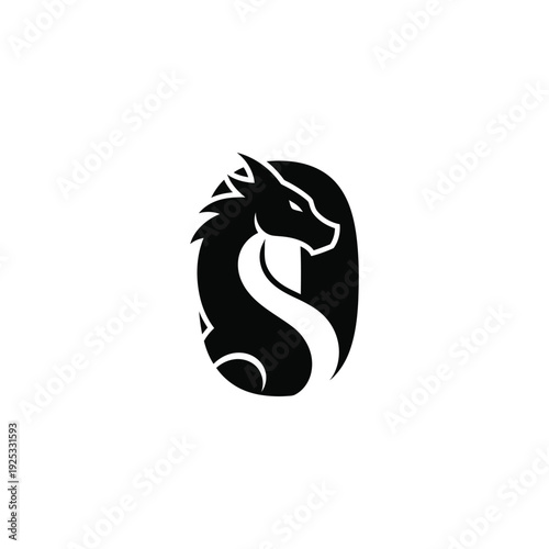 A minimalist illustration of a dragon's head in profile, showcasing simplicity and elegance in a black and white design