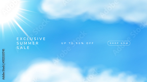 Summer sale banner. Summer sale vector with clear sky and summer clouds for banners, cards, flyers, social media wallpapers. View of summer blue sky.