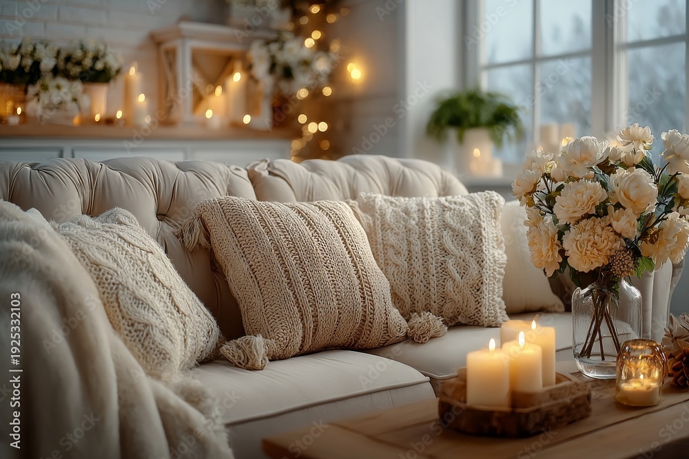 custom made wallpaper toronto digitalplush neutral sofa, soft décor accents. Generative AI