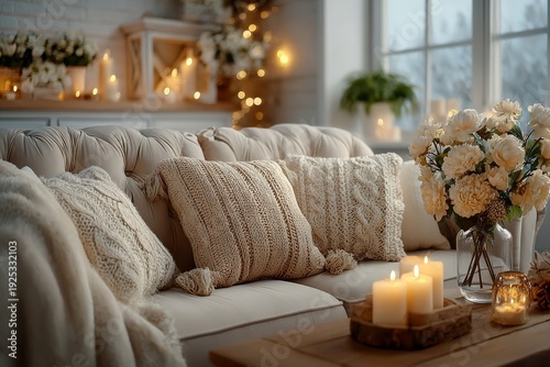 Wallpaper Mural plush neutral sofa, soft décor accents. Generative AI Torontodigital.ca