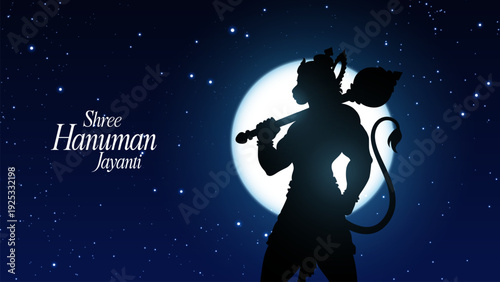 Happy Hanuman Jayanti Hindi Greeting, God Hanuman Background Design. A Hindu festival celebrated of lord hanuman birthday. Translation In English "Happy Hanuman Jayanti"