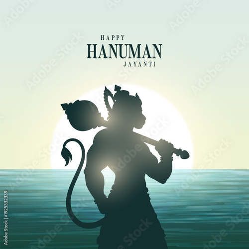 Happy Hanuman Jayanti Hindi Greeting, God Hanuman Background Design. A Hindu festival celebrated of lord hanuman birthday. Translation In English "Happy Hanuman Jayanti"