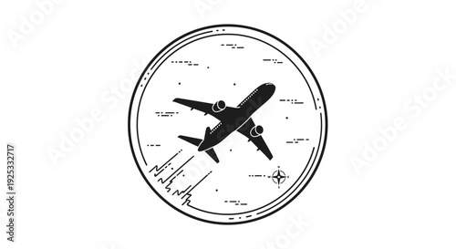 Airplane Flying in a Circular Path with Navigation Compass and Dotted Lines, Air Travel and Aviation Concept, Isolated White Background