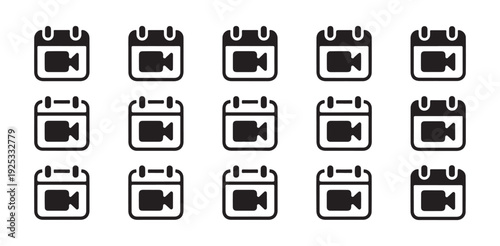 Video conference calendar icon set representing scheduled online meetings and digital appointments