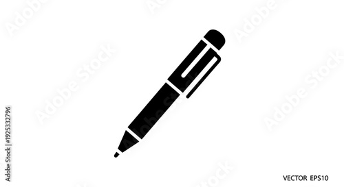 Sleek black rollerball pen or ballpoint pen, isolated white background.