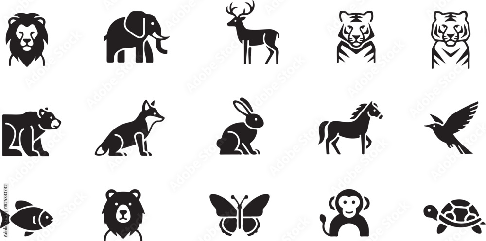 Obraz premium Black and white silhouettes of various animals and mythical creatures
