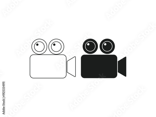 Pair of vintage film camera icons, one outlined and one solid black, for media and video creation.
