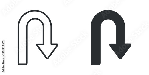 U turn arrow icon set, return and back navigation symbol, reverse direction sign, curved arrow vector illustration