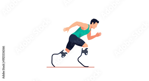 Minimalist vector illustration of a male paraathlete with dual prosthetic running blades in a sprinting motion.