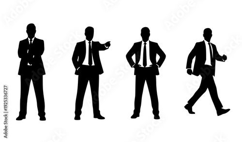 Executive team silhouettes black business people flat vector isolated