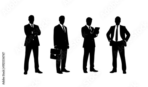 Corporate professional silhouettes set of four business people flat vector