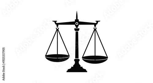 A stark black silhouette of scales of justice symbolizes legal proceedings fairness and the balancing of evidence silhouette
