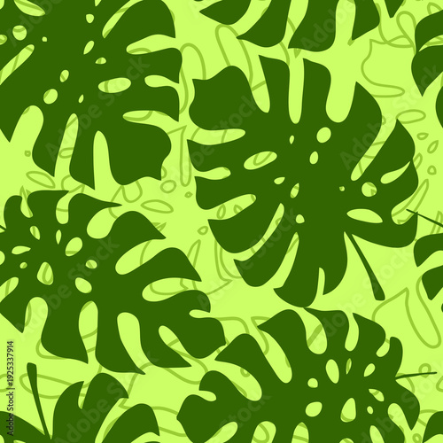 seamless pattern in green tones from the contours of tropical leaves, texture, design
