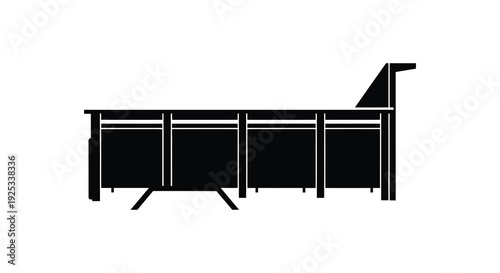 A minimalist depiction of a modern geometric outdoor structure presented as a stark black silhouette high quality professional