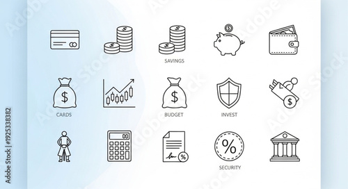 Financial Icons Set Hand Drawn Sketch Style.