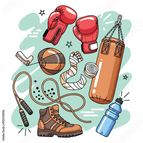 Fitness Equipment Set with Boxing Gloves and Punching Bag