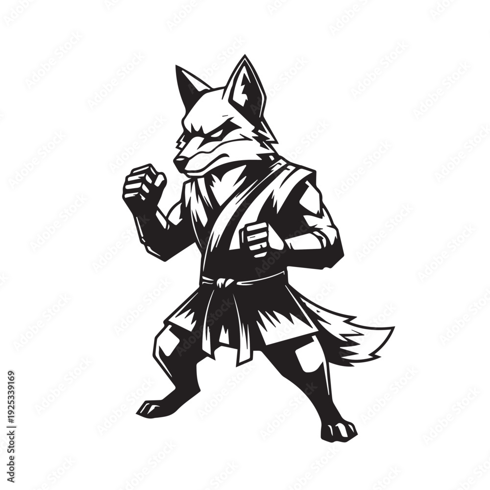 custom made wallpaper toronto digitalBlack and White Illustration of a Martial Arts Fox Character in Fighting Stance