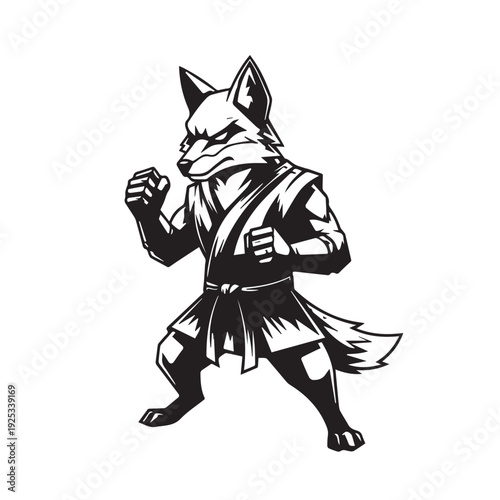 Wallpaper Mural Black and White Illustration of a Martial Arts Fox Character in Fighting Stance Torontodigital.ca