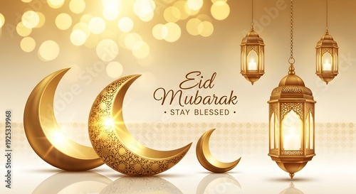 Celebrating the joyous occasion of eid with traditional lanterns and crescent moons.