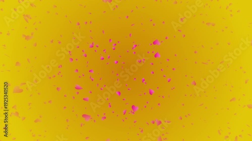 Pink heart shapes being lit up and falling down on gold gradient background. Abstract background for Happy Valentine's day and wedding ceremony.
