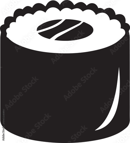 Black silhouette of sushi roll icon on transparent background