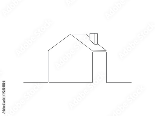 Minimalist single line drawing of a house with a chimney on a white background