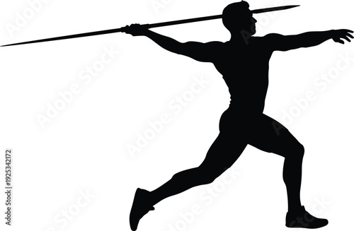 Black silhouette of man throwing javelin
