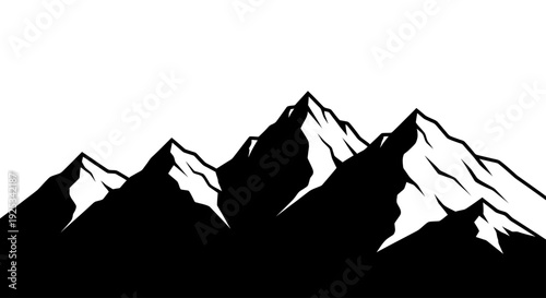Majestic Mountain Range Silhouette with Snow Peaks.