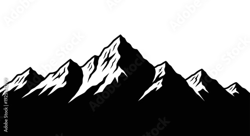 Majestic Mountain Range Silhouette with Sharp Peaks and Valleys.