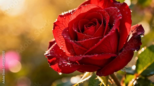 Red rose with water droplets
