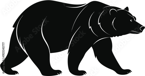 Black Bear Silhouette Walking Side View Vector Illustration