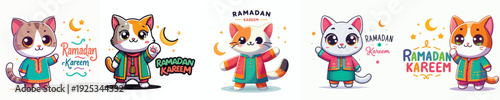 cute cat character vector saying ramadan kareem